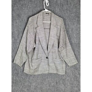 VTG Soko Women Size 14 Blazer Jacket Gray Plaid Single‎ Button Made in USA Boho